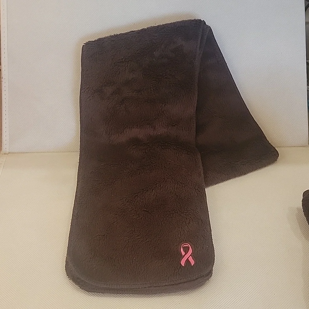 NEW - BREAST AWARENESS BROWN FLEECE NECK‎ SCARF & MITTENS